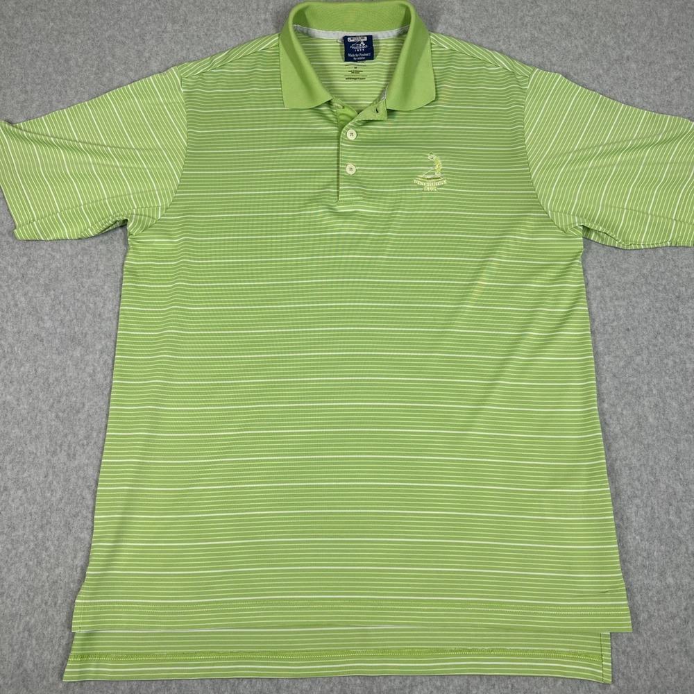 Adidas Pinehurst Men's Golf Polo Shirt Striped Shortโ Sleeve Green White Medium